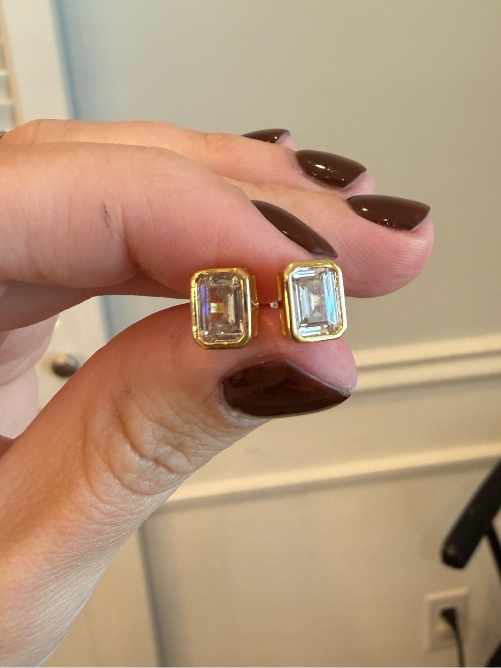 Gold-Tone Emerald Cut Crystal Stud Earrings - Clear